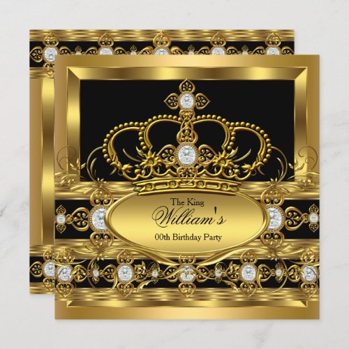 Crown King Prince Queen Royal Gold Diamond Party Invitation