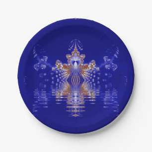 Crown Lake Blue Crystal Fractal Paper Plates