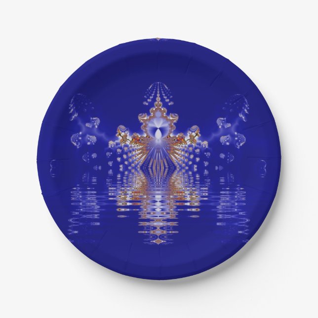 Crown Lake Blue Crystal Fractal Paper Plates (Front)