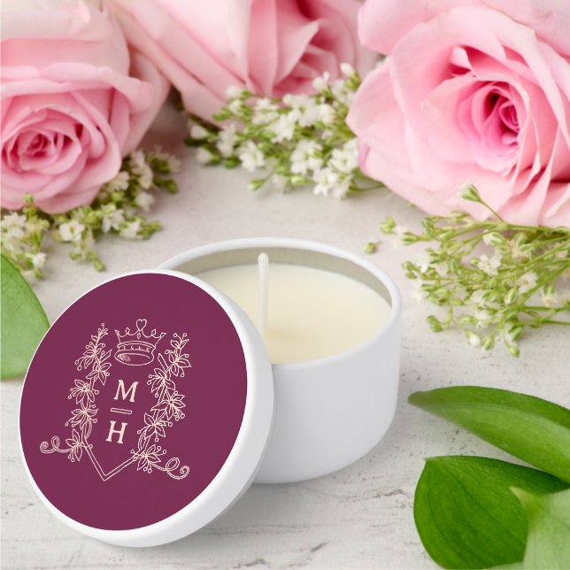 Crown leaves drawn monogram red jewel wedding mini candle favors (Insitu (Wedding))