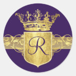 Crown Monogram, Gold Tones Classic Round Sticker at Zazzle
