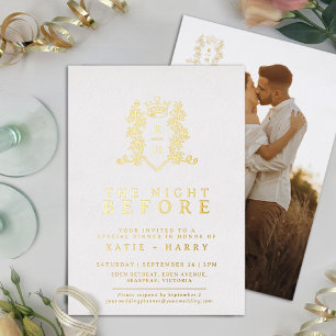 Crown monogram gold wedding the night before foil invitation