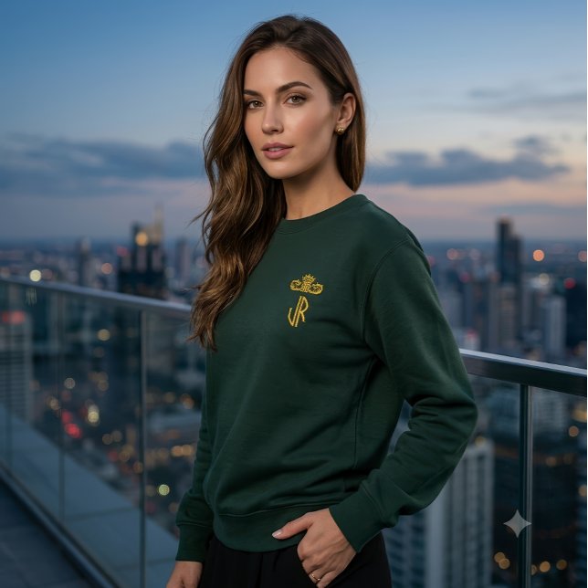 Crown Monogram JR Script Gold Initial Personalized Embroidered Sweatshirt (Custom Royal Crown Monogram JR Gold Thread Initial)