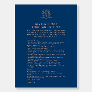 Crown monogram wedding blue cornhole rules foam board