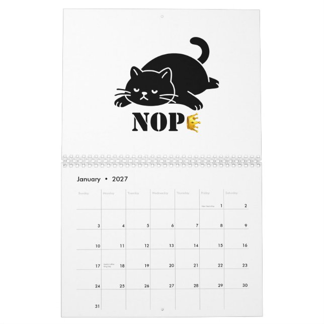 Crown NOPE Black Cat Funny for Cat Lovers Calendar (Jan 2027)