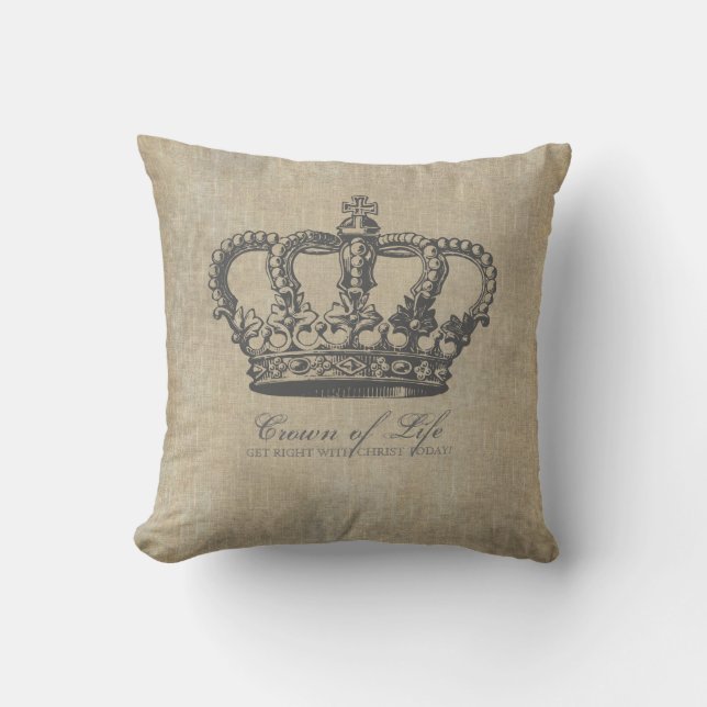 Crown of Life Christian Linen Throw Pillow (Front)