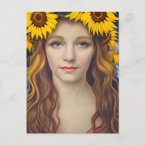 Crown of Sunflower Woman Postcard
