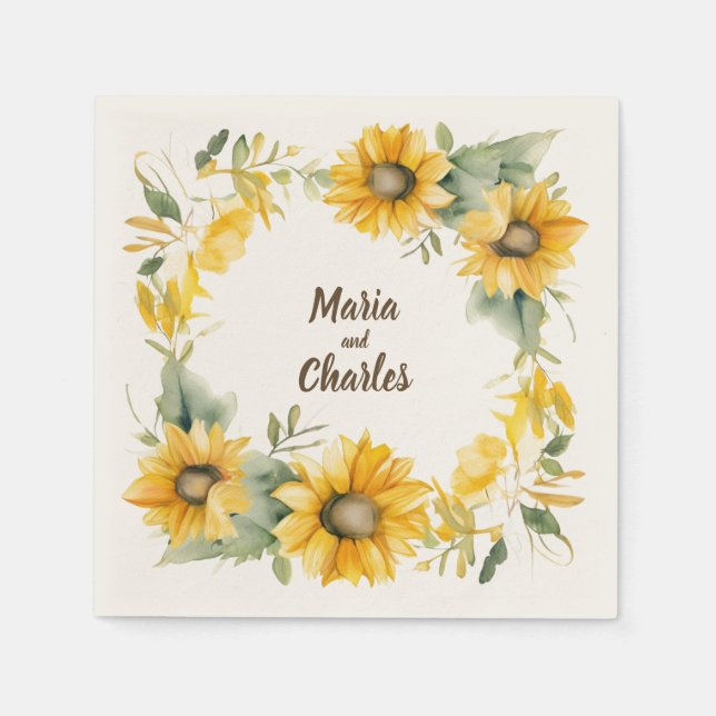 Crown of Sunflowers: Personalized Wedding Napkins (Front)