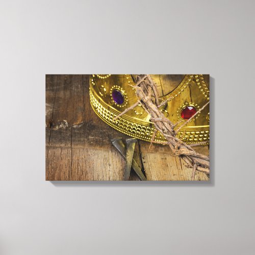 crown of thorns and gold crown with nails canvas print