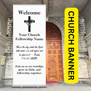 Crown of thorns, Cross Logo Church Welcome Retractable Banner