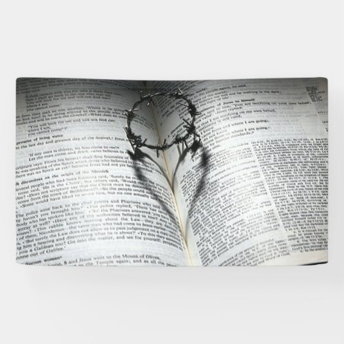 Crown of Thorns Heart and Bible Banner