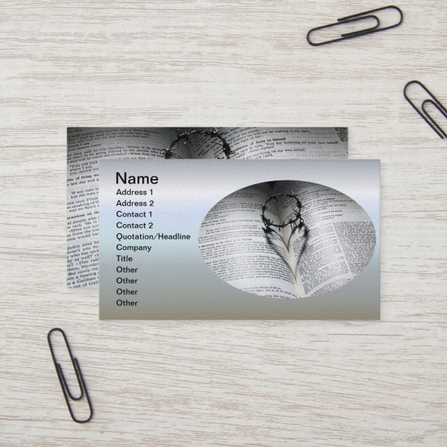 Crown of Thorns Heart and Bible Business Card (Front/Back In Situ)