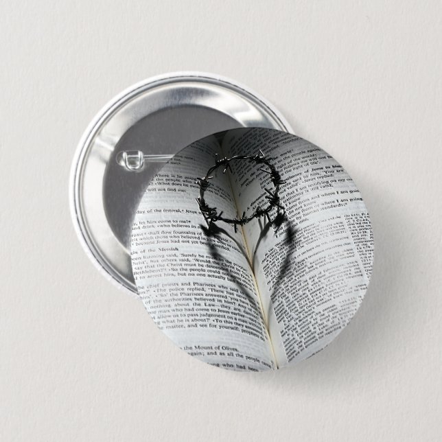 Crown of Thorns Heart and Bible Button (Front & Back)