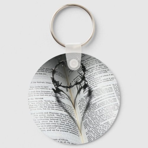 Crown of Thorns Heart and Bible Keychain