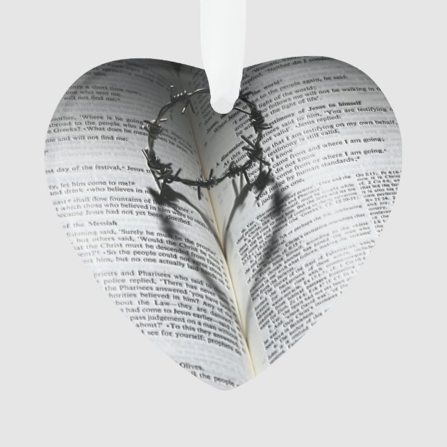 Crown of Thorns Heart and Bible Ornament (Front)