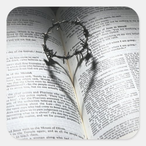 Crown of Thorns Heart and Bible Square Sticker
