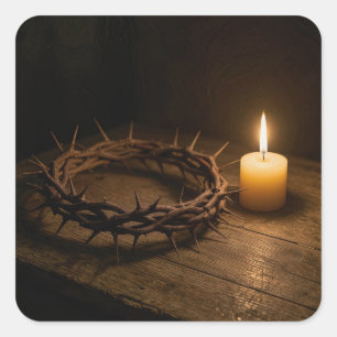 Crown of Thorns Illuminated By a Candle Square Sticker