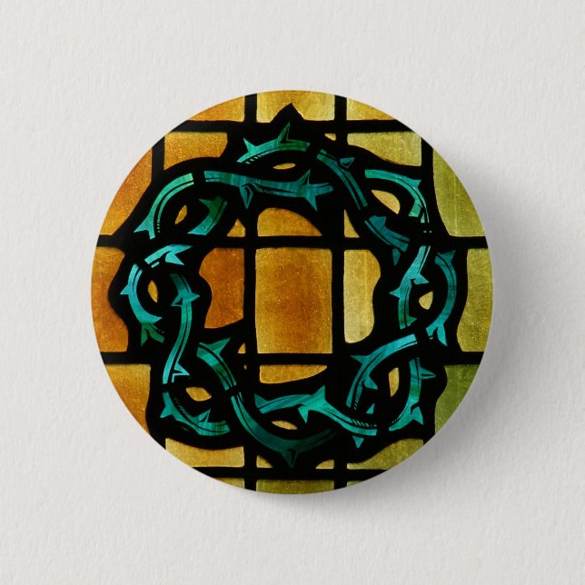 Crown of Thorns Stained Glass Window Art Pinback Button (Front)
