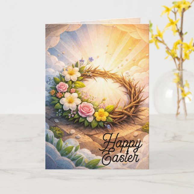 Crown of Thorns Vertical Folded Easter Card (Yellow Flower)