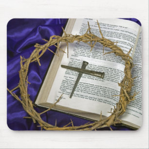 Crown Of Thorns with Old Nails on Bible Mouse Pad