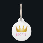 crown pet ID tag<br><div class="desc">Pamper your cherished pet with the splendor of our Crown Pet ID Tag. This charming accessory boasts a lustrous golden crown, befitting the nobility of your beloved companion. Set against a pristine white backdrop, it features a customizable name in a delicate pink hue, adding a touch of gentle royalty. This...</div>