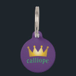 crown pet ID tag<br><div class="desc">Bestow upon your pet the honor they deserve with our regal Crown Pet ID Tag. The deep purple backdrop exudes a royal essence, crowned with a splendid golden emblem that signifies the high status of your furry friend. Adorned with their name in a vibrant green, this tag proclaims their majestic...</div>