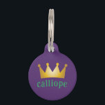 crown pet ID tag<br><div class="desc">Bestow upon your pet the honor they deserve with our regal Crown Pet ID Tag. The deep purple backdrop exudes a royal essence, crowned with a splendid golden emblem that signifies the high status of your furry friend. Adorned with their name in a vibrant green, this tag proclaims their majestic...</div>