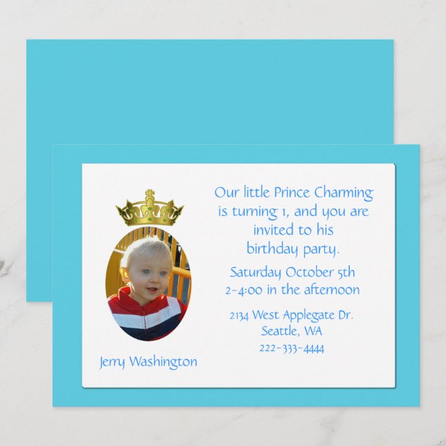 Crown Photo Birthday Party Invitation (Front/Back)