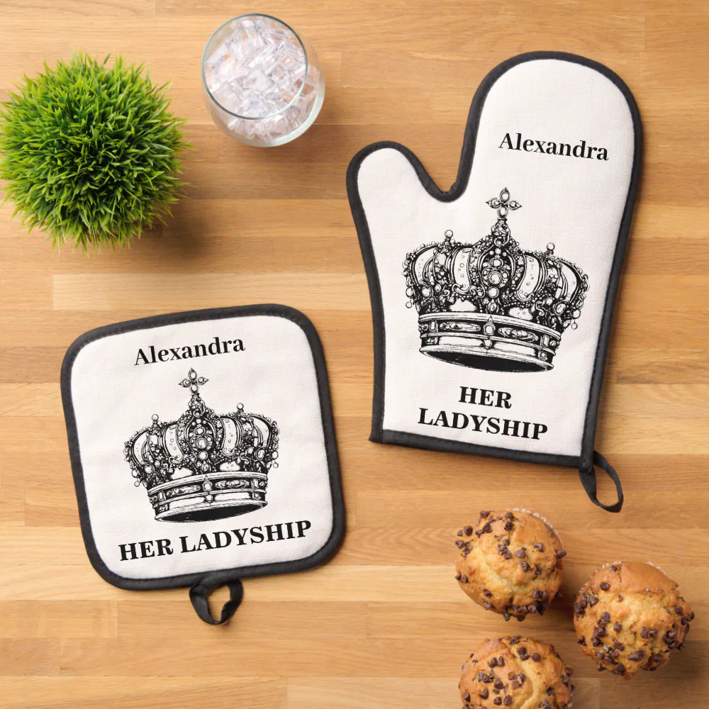 Crown Picture Funny Humorous Her Ladyship Oven Mitt & Pot Holder Set