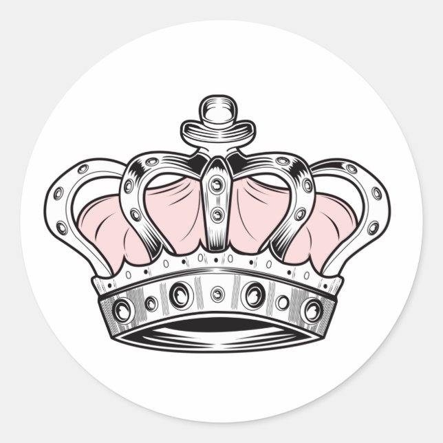 Crown - Pink Classic Round Sticker (Front)