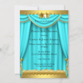 Crown Prince Baby Shower Gold Aqua Teal Brunette Invitation (Back)
