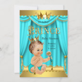 Crown Prince Baby Shower Gold Aqua Teal Brunette Invitation (Front)