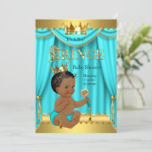 Crown Prince Baby Shower Gold Aqua Teal Ethnic Invitation (Standing Front)