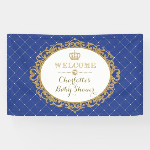 Crown Prince Royal Blue Gold Baby Shower Welcome Banner