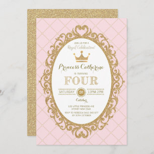 Crown Princess 4th Birthday Royal Pink Gold Party Invitation