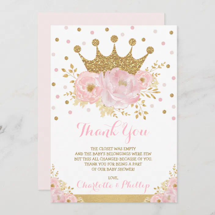 Pretty Pink Floral Crown Party Thank You Cards 