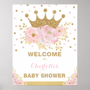 Crown Princess Blush Floral Baby Shower Welcome Poster