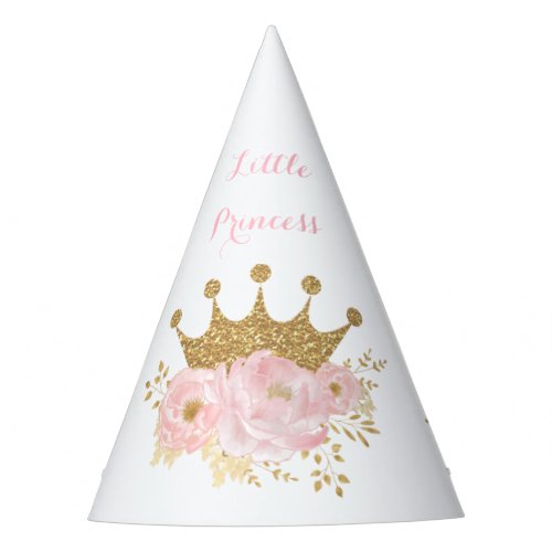 Crown Princess Blush Gold Floral Birthday Girl Party Hat