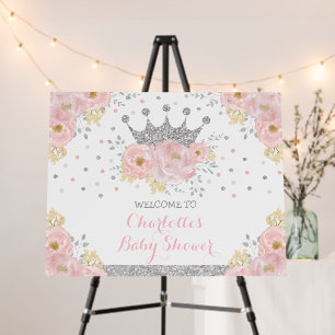 Crown Princess Blush Silver Floral Baby Shower Foam Board