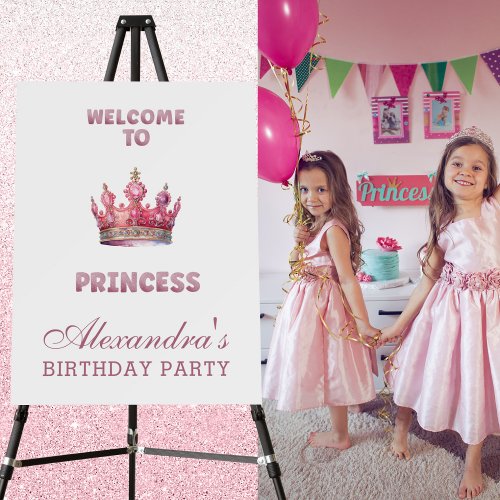 Crown Princess Fairytale Pink Birthday Welcome Foam Board