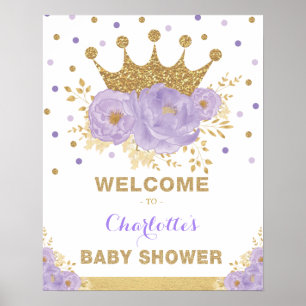 Crown Princess Purple Floral Baby Shower Welcome Poster