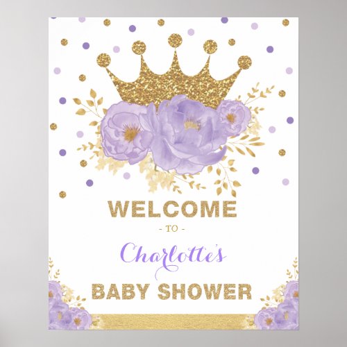 Crown Princess Purple Floral Baby Shower Welcome Poster