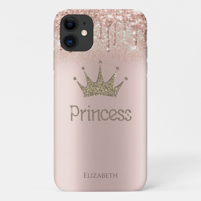 Crown Princess Rose Gold Glitter Drips Bokeh Case-Mate iPhone Case (Back)