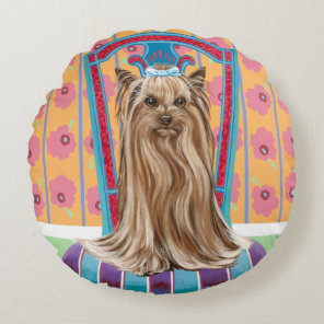 Crown Princess Yorkie Round Pillow