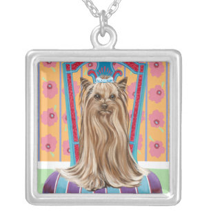 Crown Princess Yorkie Silver Plated Necklace