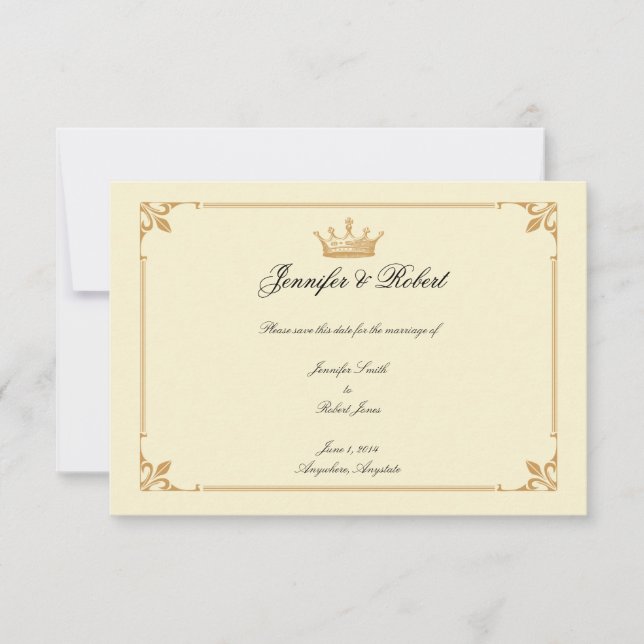 Crown Regency in Gold and Ivory Save the Date (Front)