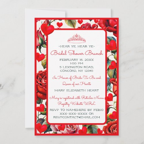 Crown  Roses Queen of Hearts Bridal Shower Invitation