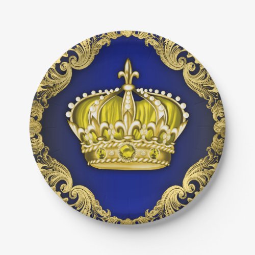 Crown Royal Blue Prince Baby Shower Paper Plates