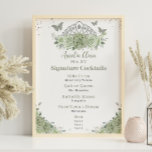 Crown Sage Green Floral Quinceanera Bar Drink Menu Poster<br><div class="desc">Personalize this chic Quinceañera / birthday party menu sign easily and quickly, simply press the customize it button to further re-arrange and format the style and placement of the text. Featuring a sage green floral adorned silver princess crown and butterflies. All text is editable! Great for Quinceañera, sweet 16, 18th...</div>