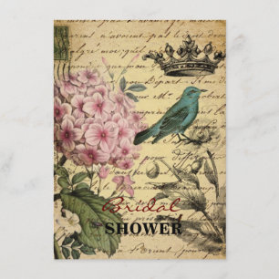 crown script hydrangea bird french botanical invitation